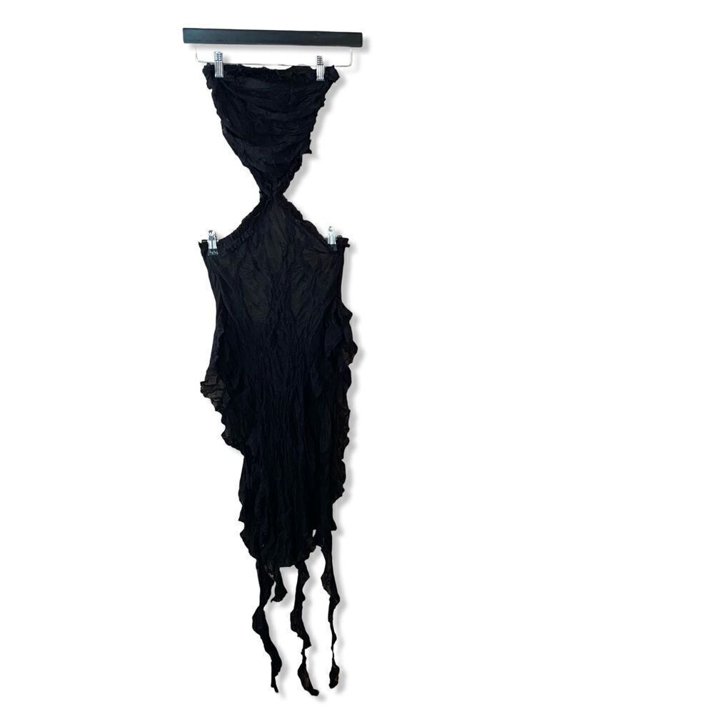 Jaded London Scrunch Lace Ruffle Dress black jellyfish hem cut out Revolve 2 S - Picture 11 of 16